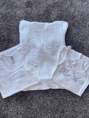 Bride Bridal Rhinestone Tank Tops Sweatshirt Lot XS Small Y2K Wedding